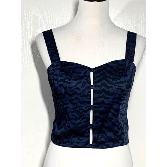 Good American Crop Top Womens M Navy Black Zebra Silk Satin Sleeveless - Picture 1 of 9